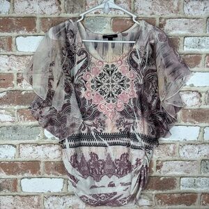 Espresso vintage y2k blouse with flowy sleeves | Small | Paisley pattern